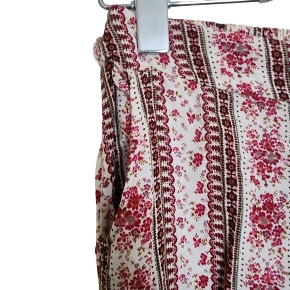 Boho Floral Cropped Ankle Pants Flowy Straight Leg Women's Size Small - Picture 2 of 7